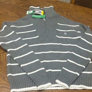 United Colours of Benetton Grey and White Striped Quarter Zip Sweater BNWT